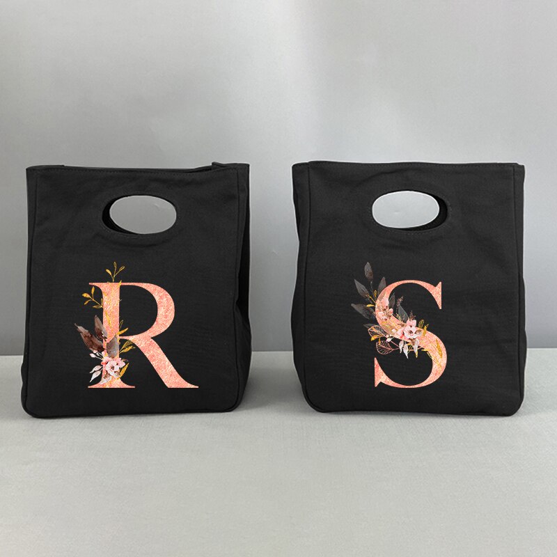 Fiambrera con estampado de letras rosas, bolsa de almuerzo refrigerada, portátil, aislante, para almacenamiento de comida, Picnic