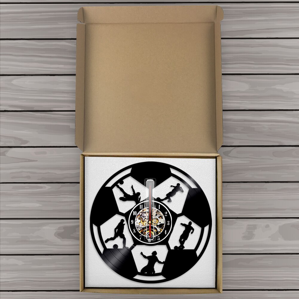 1Piece Soccer Football Ball Silhouette LED Light Sport Vinyl Record Wall Clock For Soccer Lover Footballer