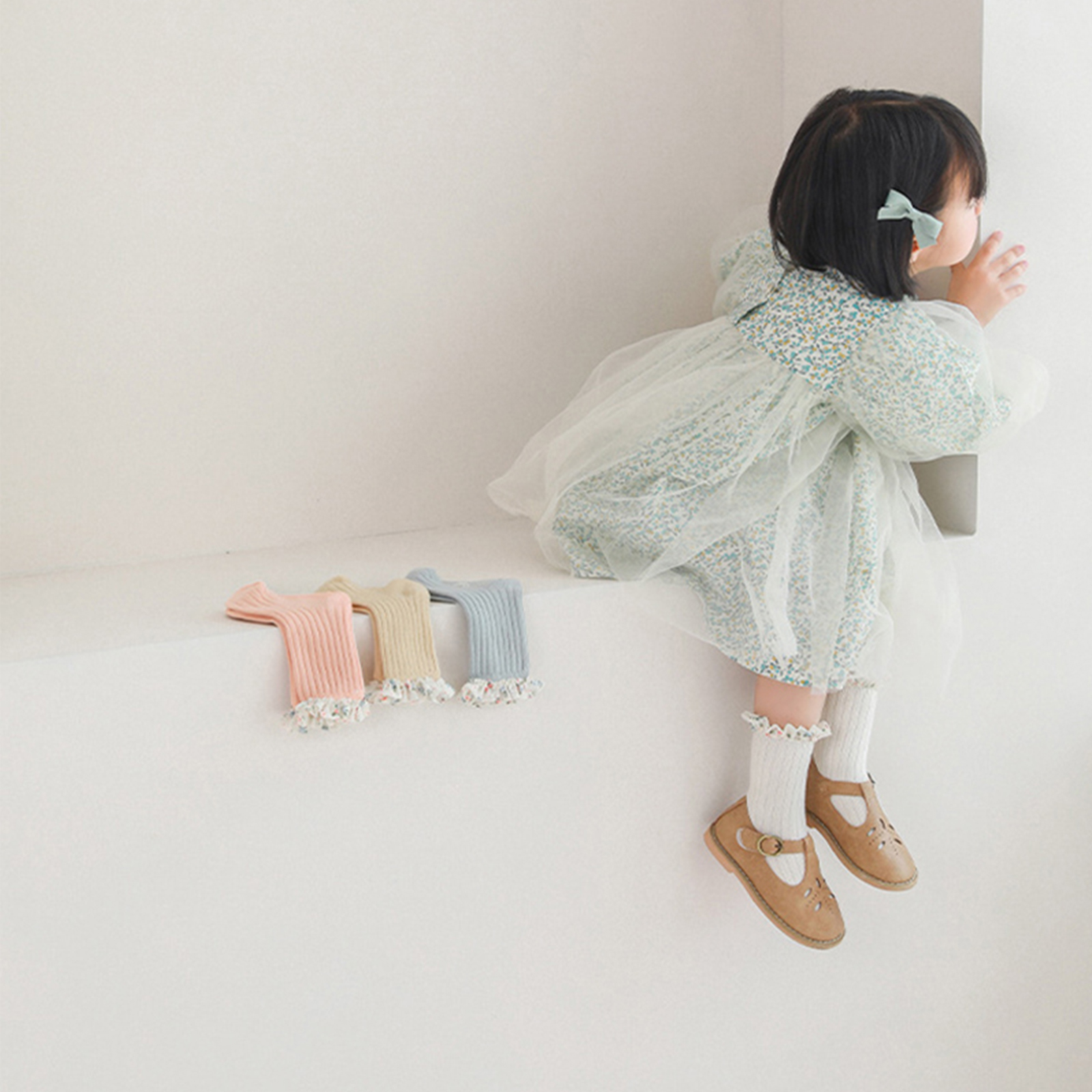 Calcetines de algodón peinado para niña, medias de tubo medio de encaje de princesa de gasa de estilo informal, accesorios para bebé, ropa para bebé, novedad de Primavera de 2022