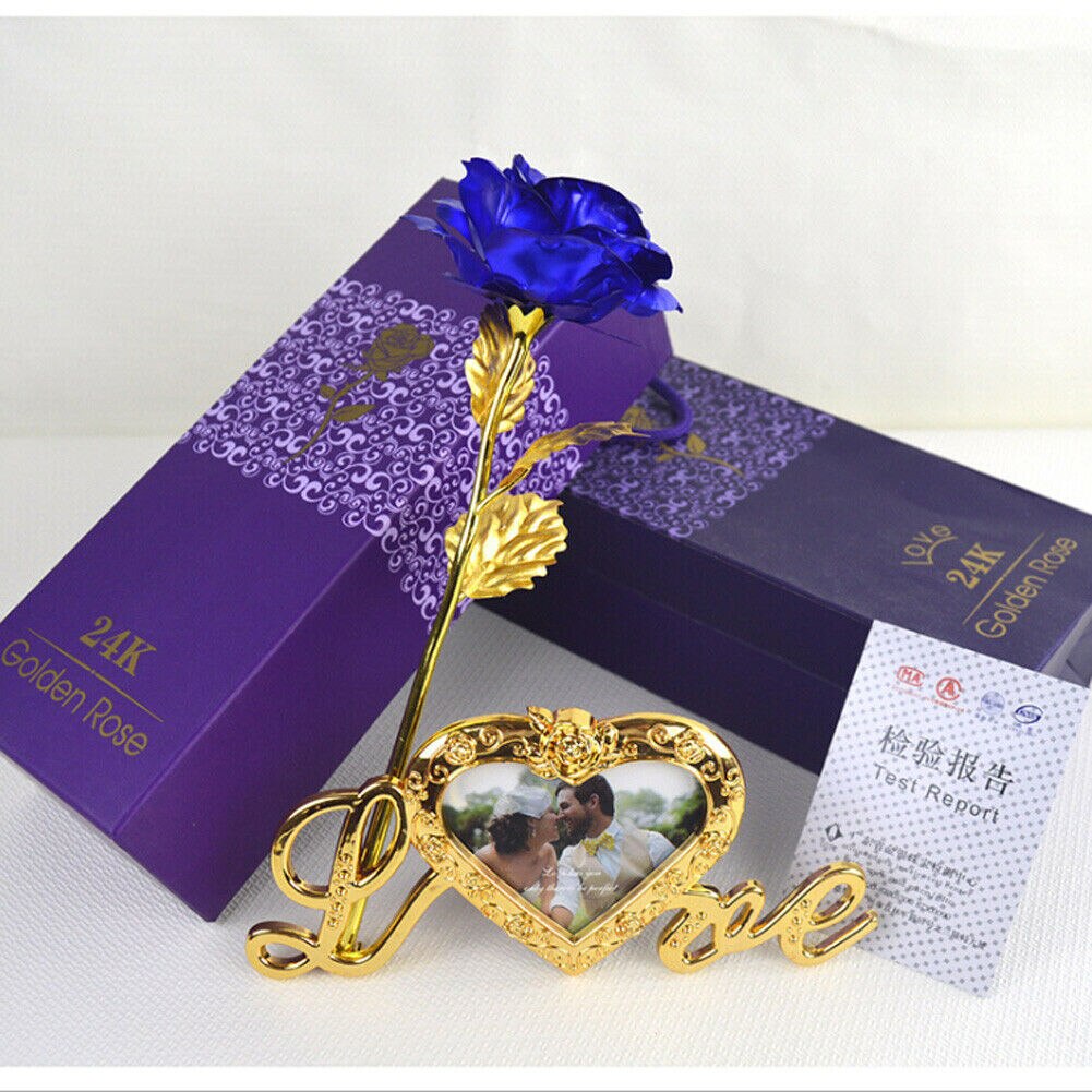 Beautiful 24k Gold Plated Golden Rose Flowers Anniversary Mothers Day Girlfriend Artificial Flowers: Blue