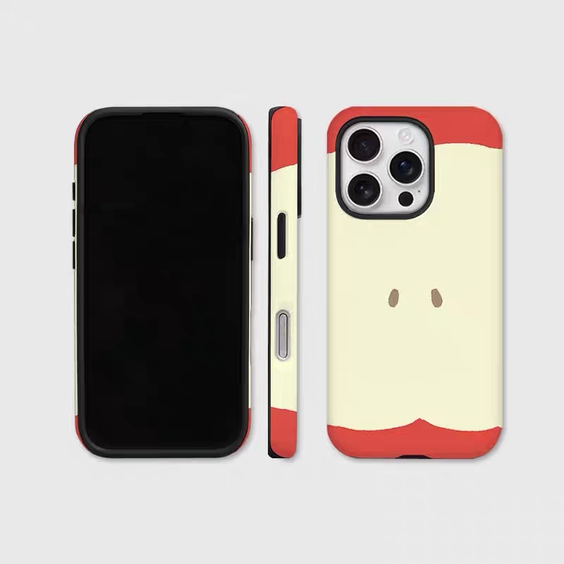 Ins Eenvoudige Apple Core Cartoon Case voor IPHONE 16E 15 14 Pro Max 13 12 Mini 11 Pro XR Acryl TPU Twee in Een Magnetische Telefoon Gevallen: PE / Beige Roze