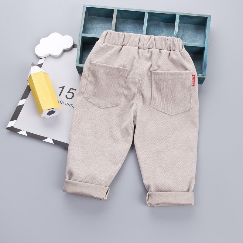 Baby freundlicher freundlicher Jungen Mädchen Karikatur Hai Zunge Baby Karosserie lang Ärmel Baumwolle Harem Hosen Hosen Hosen 1-4 JAHRE: Beige / 4T