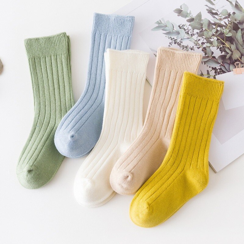 Autunno inverno bambino ginocchio alto lungo cotone tinta unita striscia calzini lavorati a maglia gamba calda per 0-3Y bambini neonati bambini ragazze ragazzi