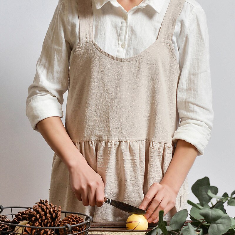 Tablier croisé à dos pour femmes, en coton et lin, enveloppe de cuisson japonaise, robe de fleuriste, Art littéraire, en coton et lin, pour la publicité