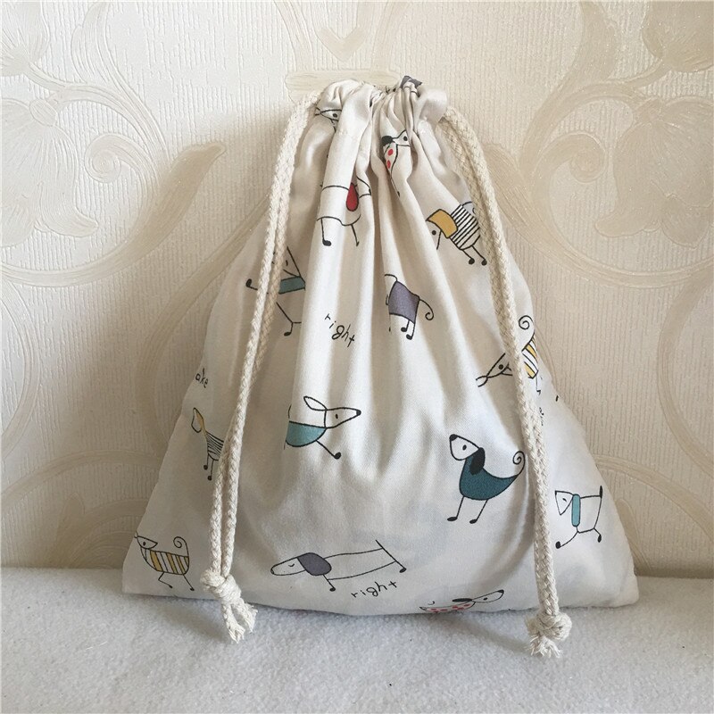 YILE Cotton Twill Drawstring Travel Organizer Bag Party Bag Print Colorful Dogs 8705a