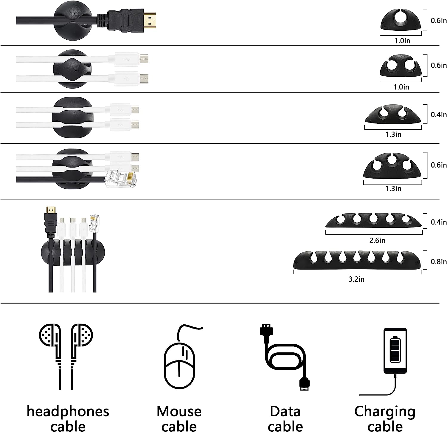 173 PCS Cable Management Kit Include Organizer Sleeve Cord Clips Cable Organizer Straps and Fastening Cable Ties for Office Home