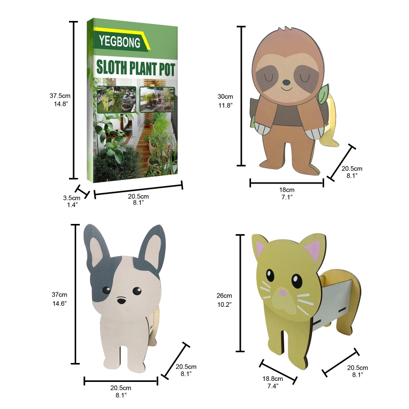 Niedlicher blumentopf aus holz mit Karikatur-tiermotiven, Vase, pflanzgefäß, behälter, organizer für drinnen und draußen, garten, sukkulenten