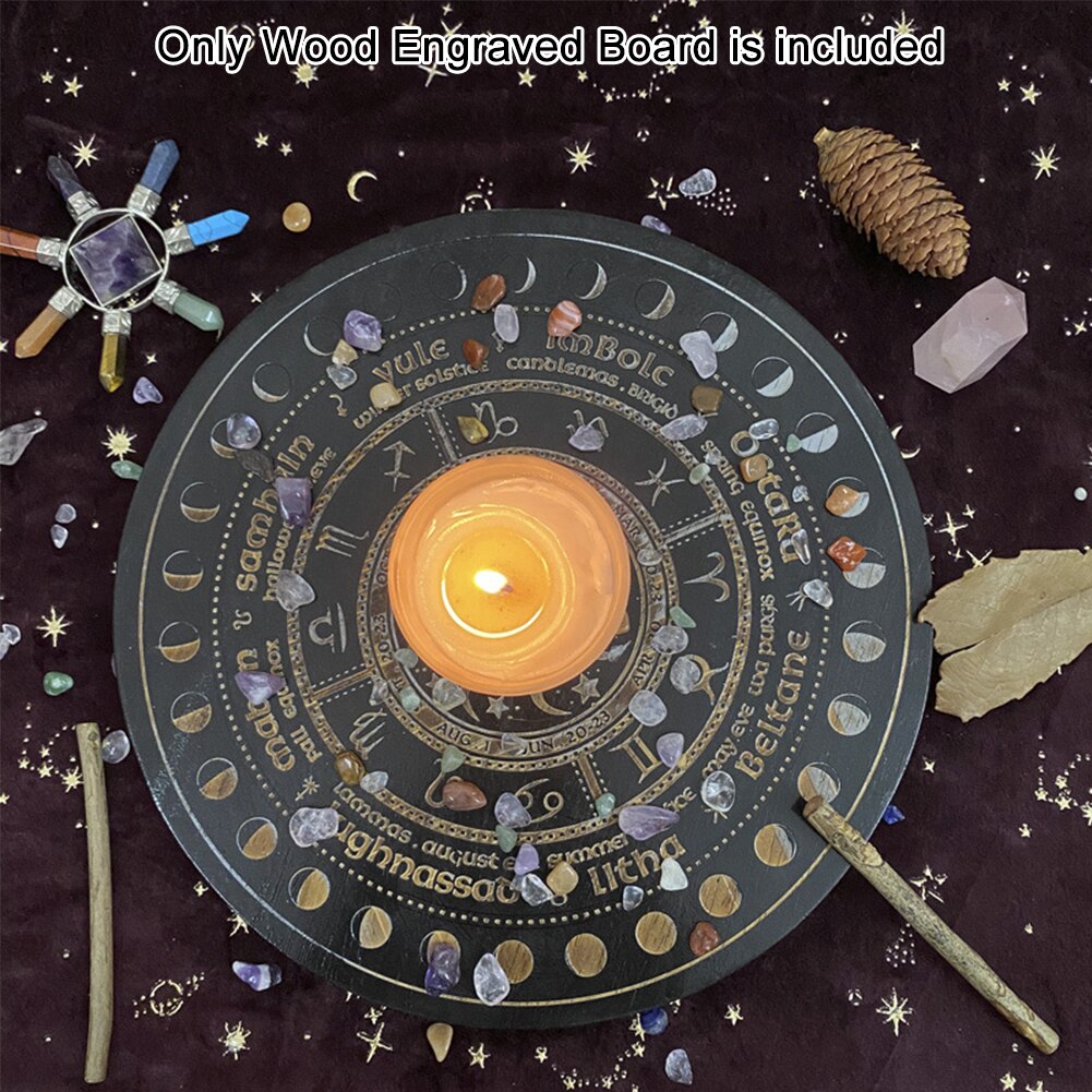 Indoor Outdoor Wood Engraved Board Altar Pentacle Multifunction Bedroom Zodiac Wheel Sign Home DIY Party Mystic Round Crafts