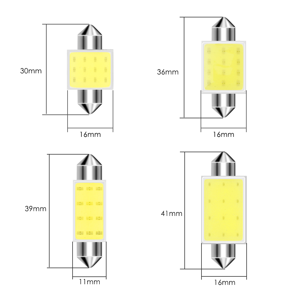 10 unids/lote blanco COB C5W bombillas LED 12V 24V coche Auto adorno cúpula luces LED interiores lámpara techo bombilla de lectura 31mm 36mm 39mm 41mm