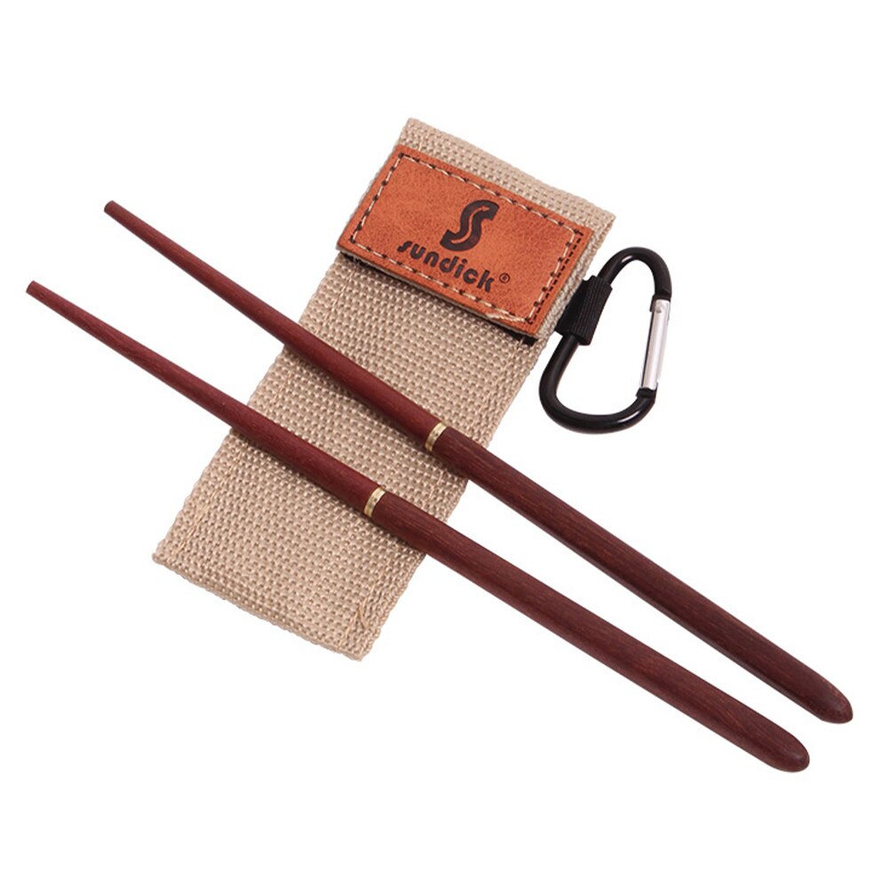 Palillos de madera plegables para acampar al aire libre, almacenamiento de palillos, bolsa de viaje, cubiertos, vajilla, 1 par