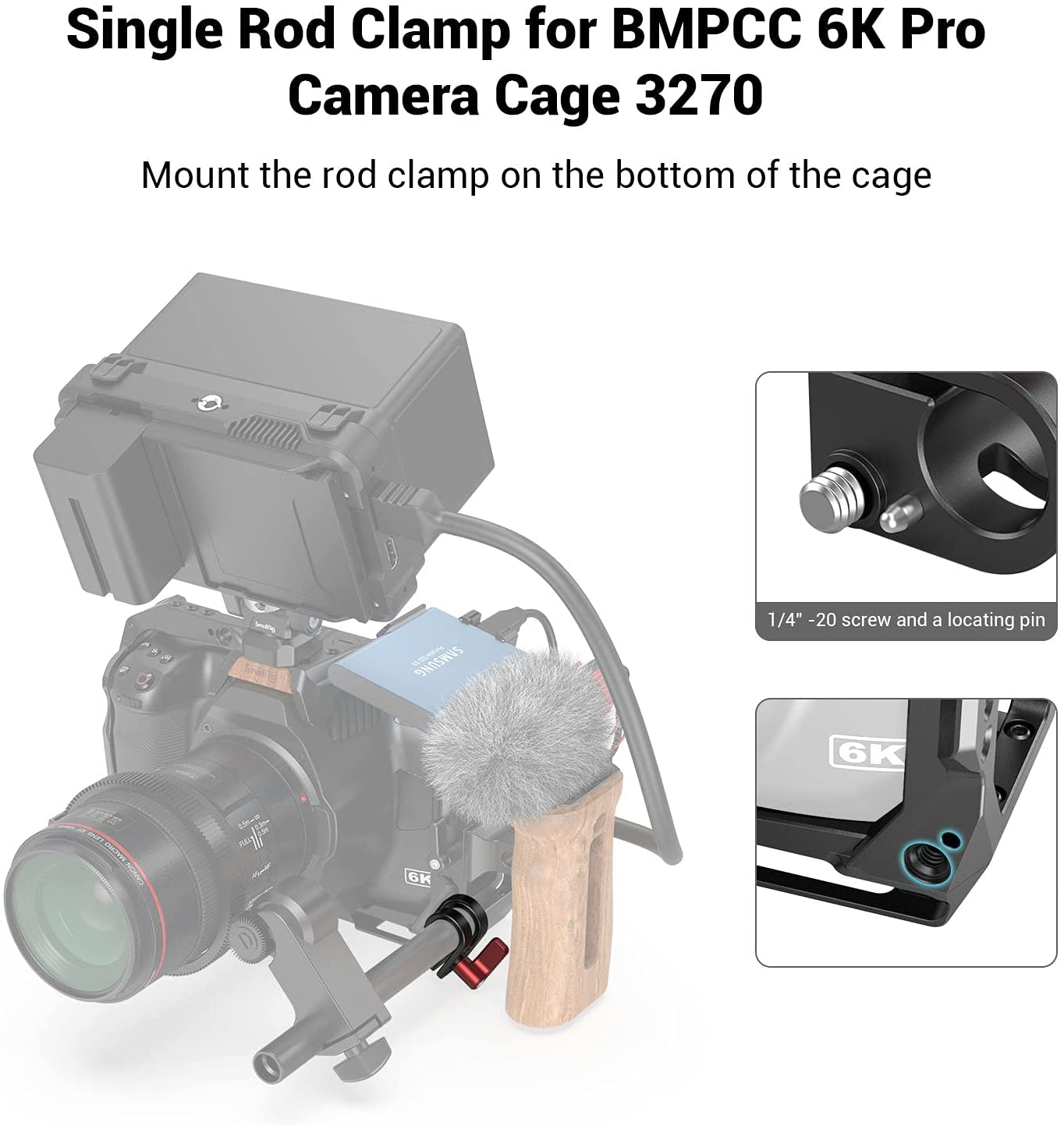 SmallRig 12mm/15mm Single Rod Clamp for BMPCC 6K Pro Cage 3276