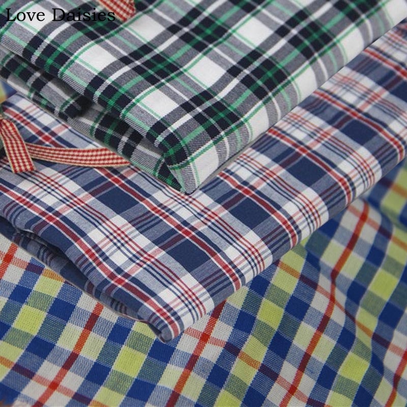 100%  kæmmet bomuldsgarn farvet grøn blå gul rød ternet tyndt fint stof til gør-det-selv sommerskjortekjole bluse hjemmetøj håndværk