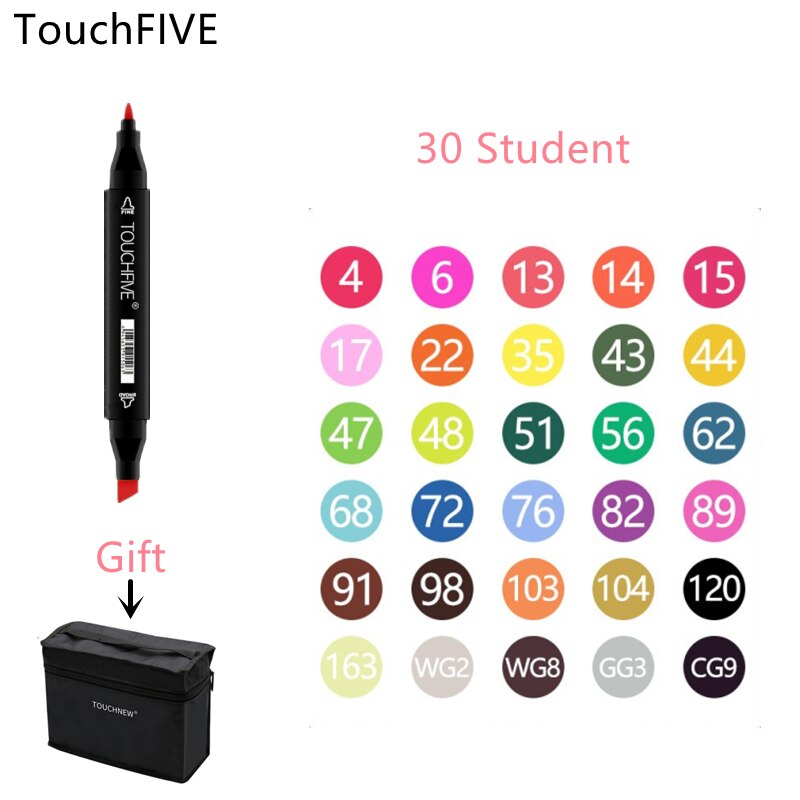 TouchFIVE-rotuladores de fieltro con Alcohol, bolígrafos de doble punta permanente para artista, suministros escolares de arte, marcadores para bocetos de Manga, 30/40/60/80: 30 Color Students
