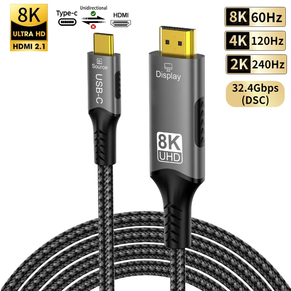 8K@60Hz USB C to HDMI 2.1 Cable 4K@144Hz 2K@240Hz Type C to HDMI 8K Cord Support HDCP 2.3/HDR10 Thunderbolt 3/4 Compatible: Red / 3m