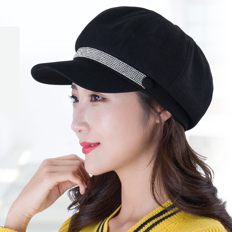 Kagenmo-boina de ala corta brillante para mujer, gorro octogonal ajustable, accesorios sencillos que combinan con todo, para otoño e invierno, novedad