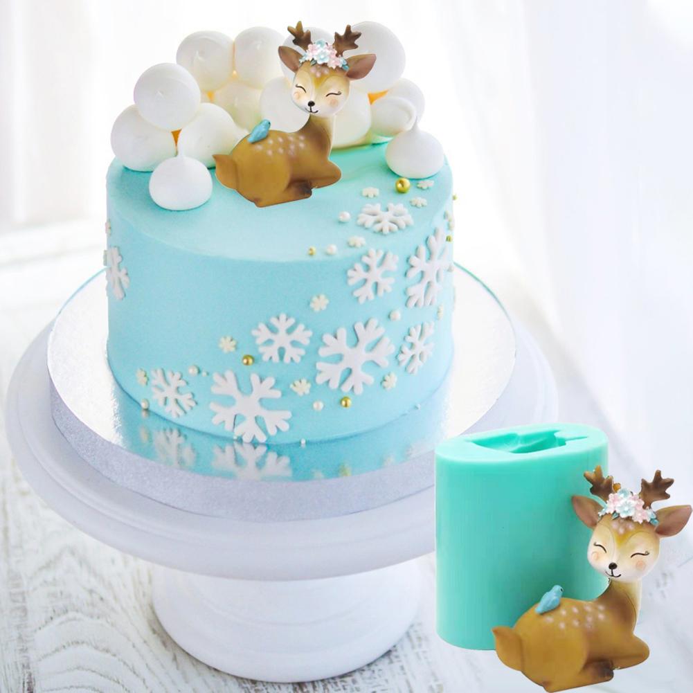 Moule à gâteau Sika cerf 3D en Silicone, série animaux, moule à gâteau Fondant, ciment d'argile, chocolat, outils de décoration