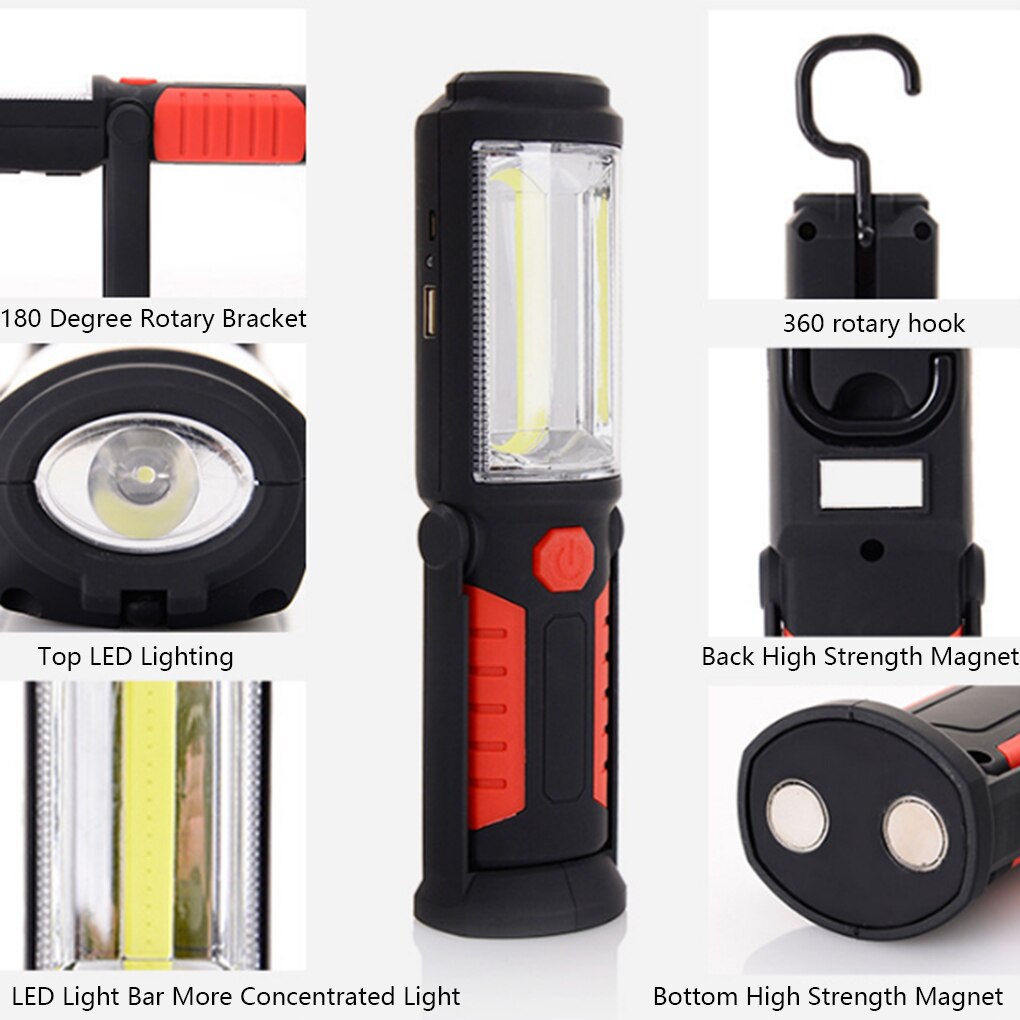 Magnet hængekrog lampe 2 modes led udendørs camping lys nød lommelygte vandtæt led arbejds hånd lampe