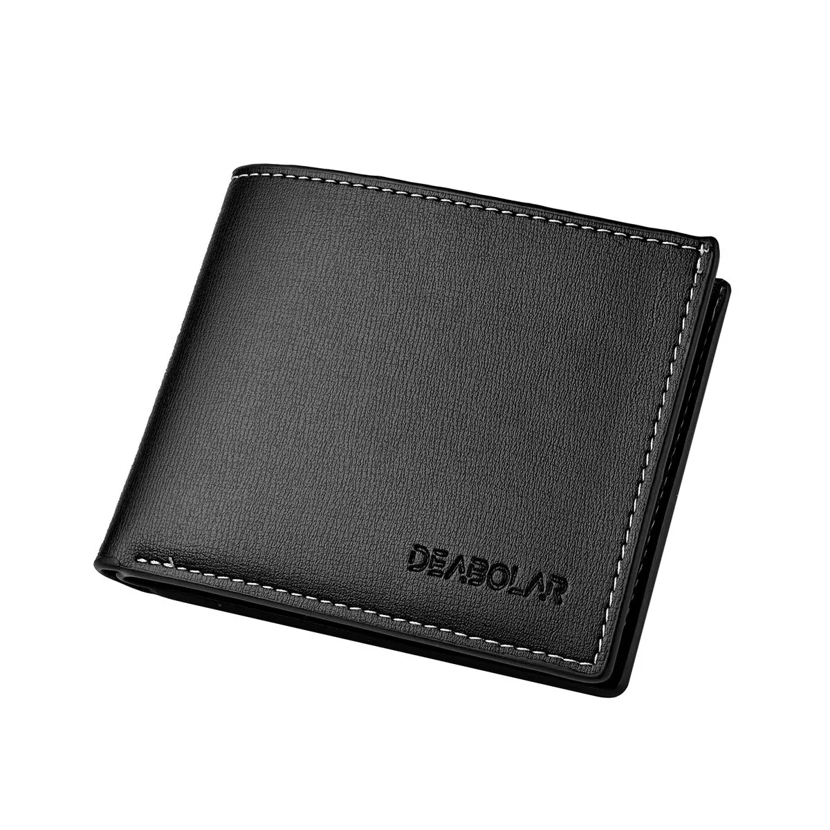 Pu lær menn kort lommebok tynn stil sammenleggbar unge menn kredittkortholder lommebok carteras plegables para hombre carteira: Svart
