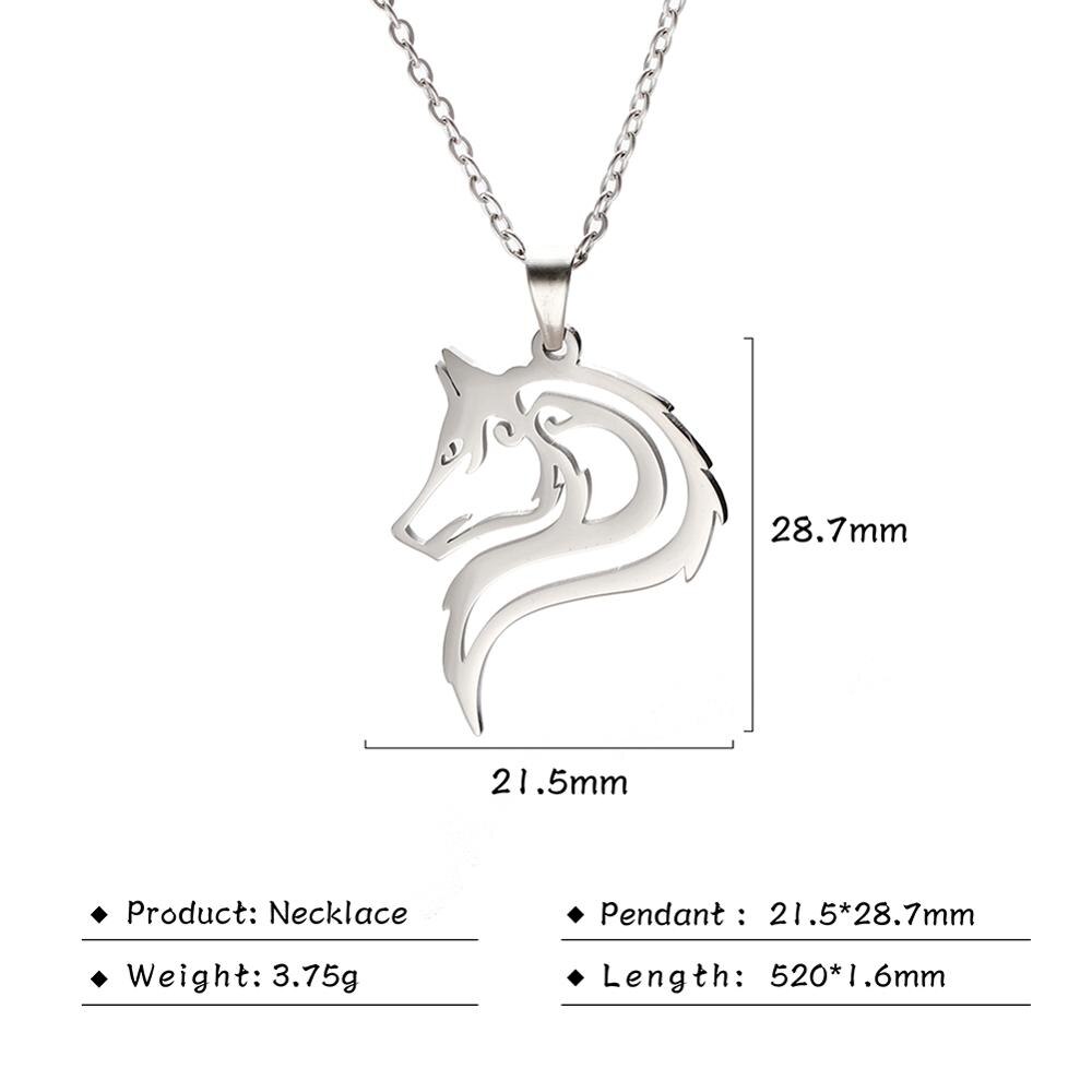 Skyrim Amulet Wolf Animal Necklaces Stainless Steel Cutout Wolves Pendant Chain Necklace Women Mujer Jewelry