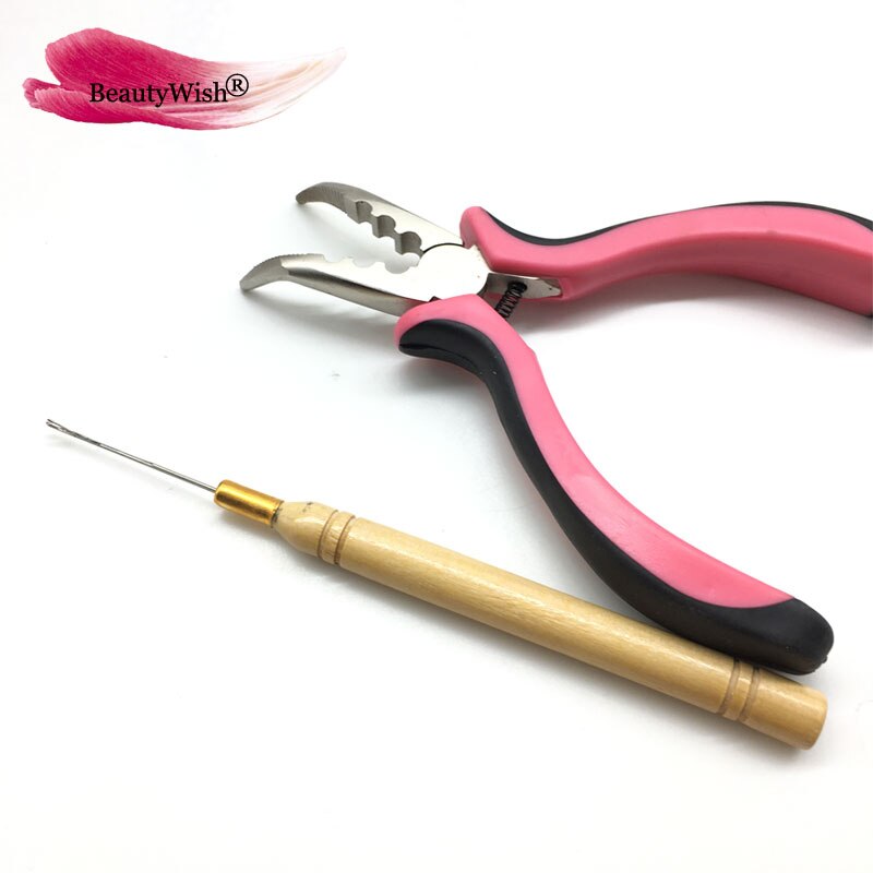 1 aguja de gancho con 1 alicate de pelo curvo, mango rojo o rosa y negro, alicate curvo con tres agujeros