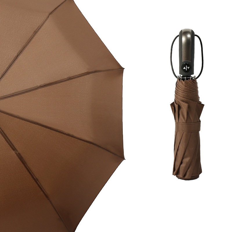 1-2people Big Wind Resistant Automatic Umbrella Three Folding Men and Women Strong Windproof Umbrellas 10K Parasol: coffee