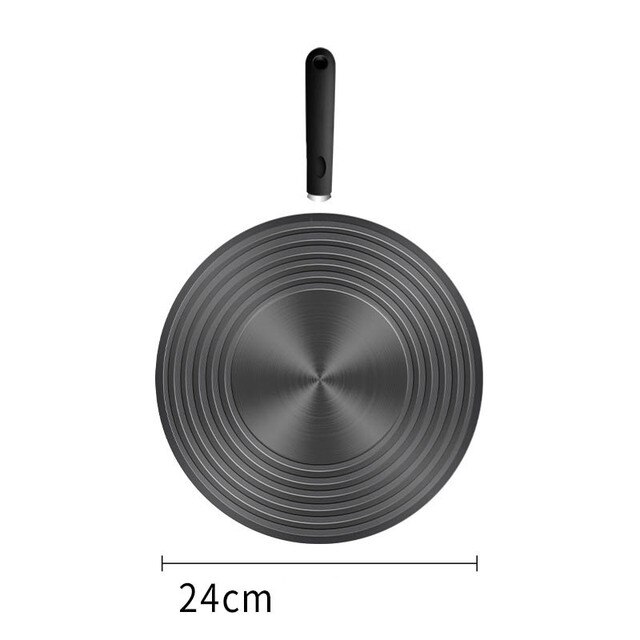 Difusor de calor para estufa de Gas, placa de conducción de calor de acero inoxidable, antiquemaduras, negra, descongelación, Protector de utensilios de cocina: 24cm with handle