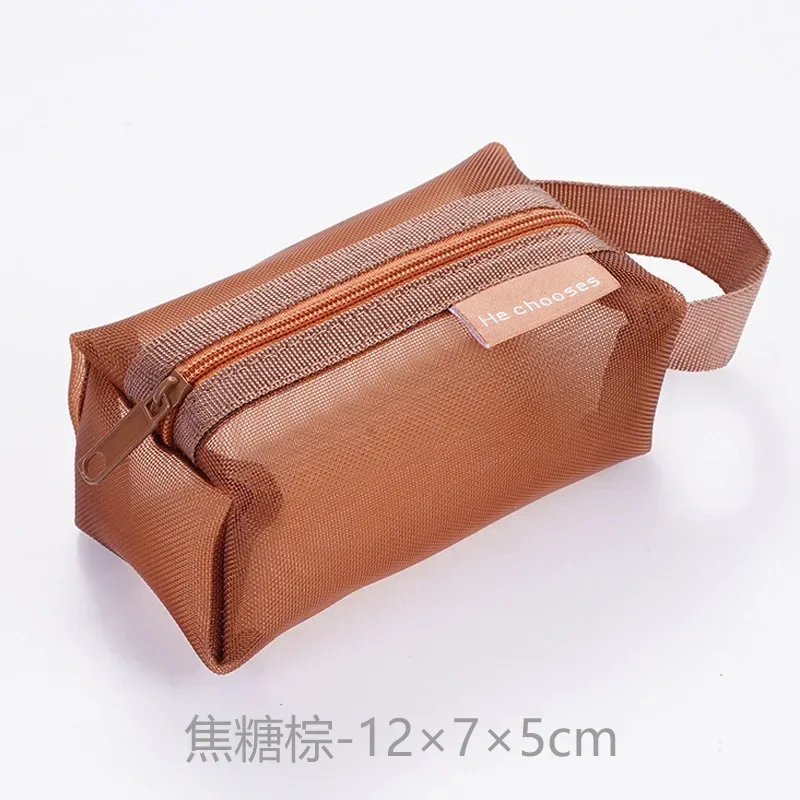 Mini Clear Nylon Mesh Cosmetic Bags Cute Women Small Lipstick Makeup Bags Pouch Data Line Key Earphone Organizer Case: Dark Grey