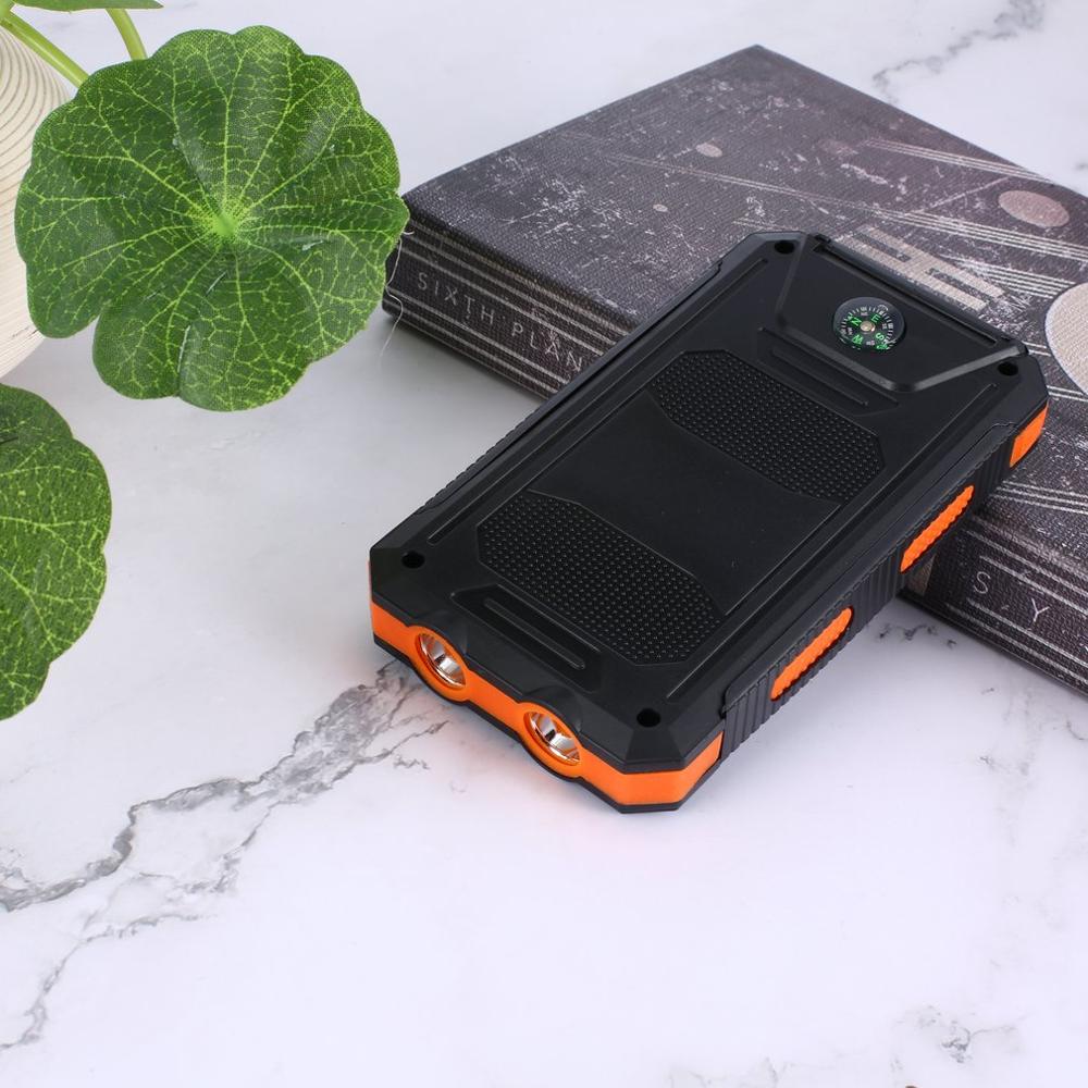 DIY Solar Power Bank Case 2 USB Ports External Charger Powerbank Case for Emergency Outdoor Camping Travel with Compass: orange