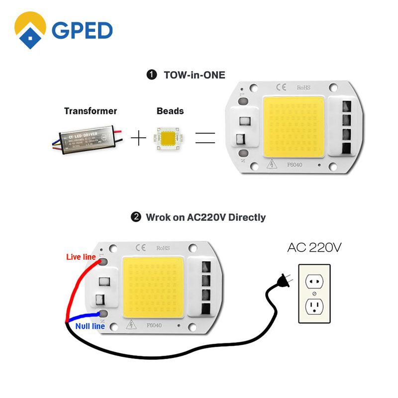 Cob led chip 20w 30w 50w flood light bulb chip no need driver  ac 220v odlad lampa diy spotlight strålkastare