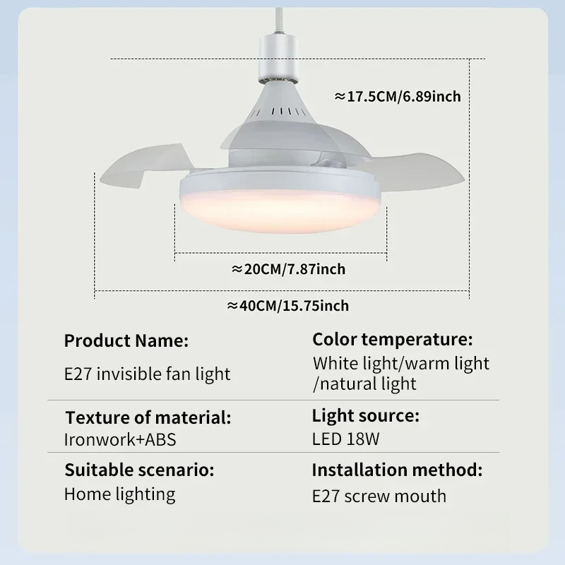 Moderne 2-in-1 onzichtbare plafondventilator met afstandsbediening Dimmen E27 AC85-265V Plafondventilator LED-licht voor slaapkamer- en studeerverlichting