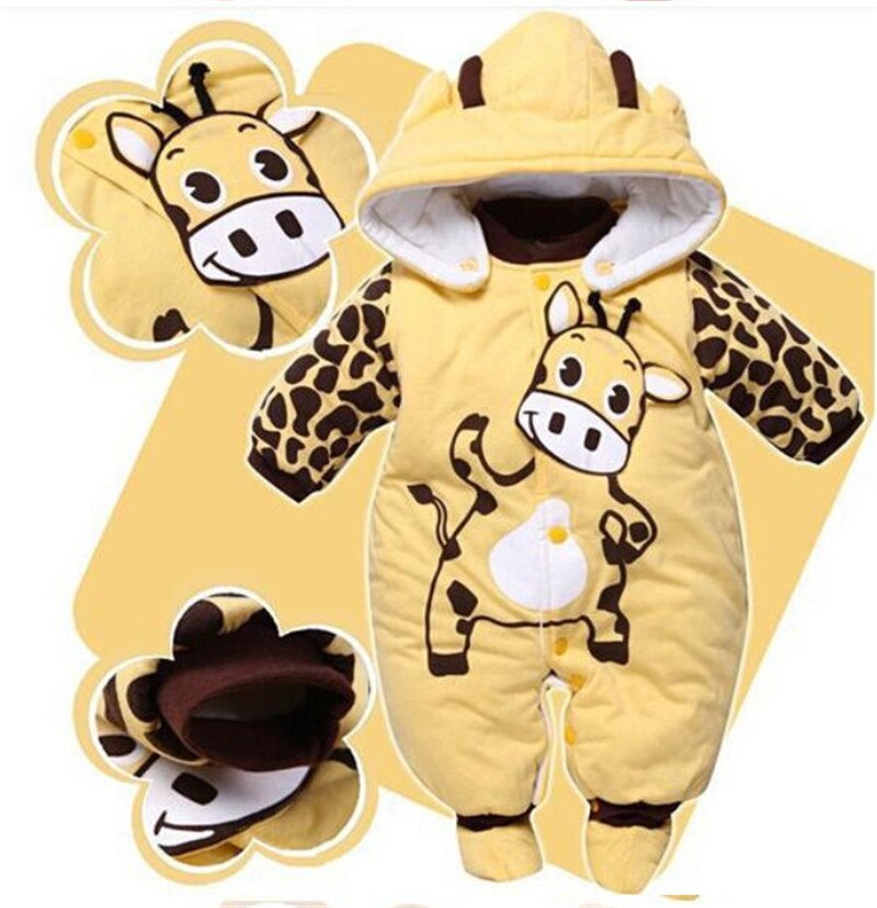 Een stuk Baby Boy Footies Baby Meisje Kleding Voor Winter Warm Gewatteerde Jumpsuit Hooded Outfit Kleding 3- 24 maanden Babys