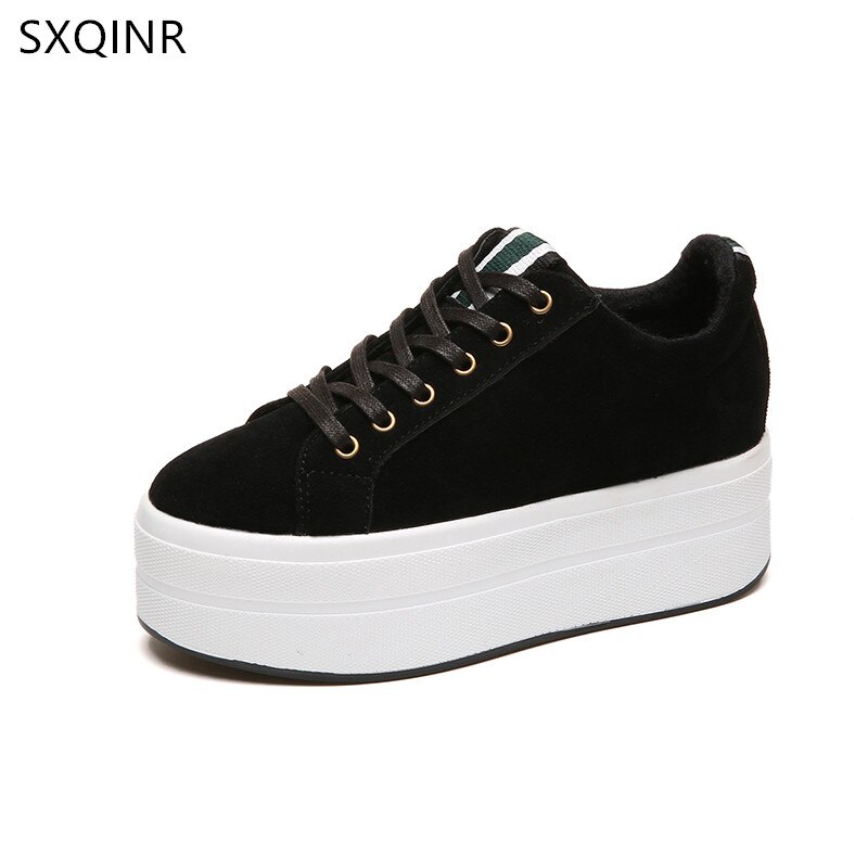 Høye hæler dame fritidssko våren snøring damesko britisk stil kvinner sneakers høst plattformsko