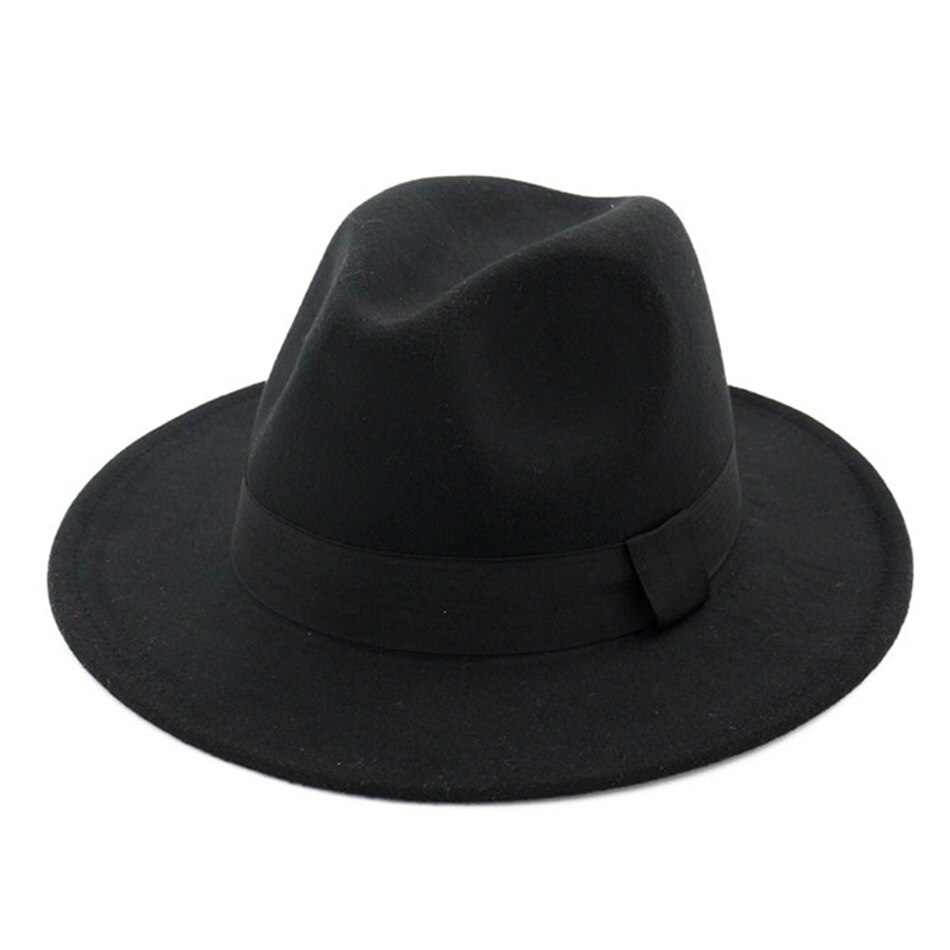 Pork Pie Hut Für Herren Und Damen, Breite Krempe, Fedora-Hut Mit Band, Panama-Hüte, Trilby-Kappe, Herbst Und Winter, Schwarz, Schwarz, Medium