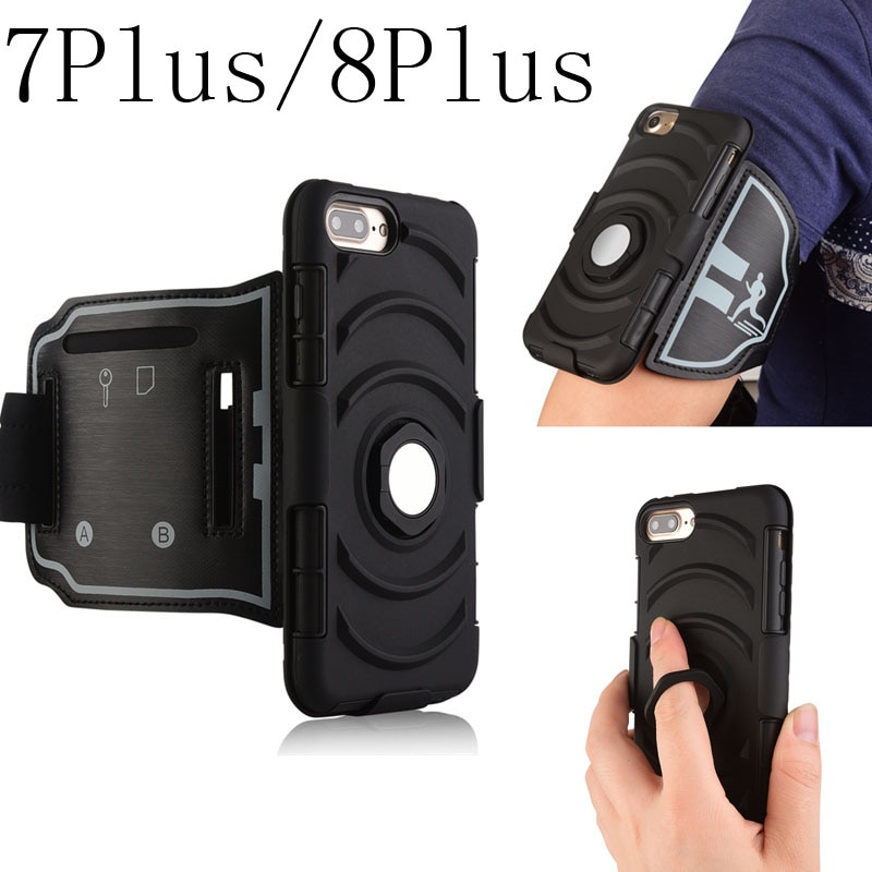 Sport Running Armband Case for iphone 7 Plus 8 Plus Phone Holder Stand Magnetic Suction Bracket Finger Ring Wrist Band Cover