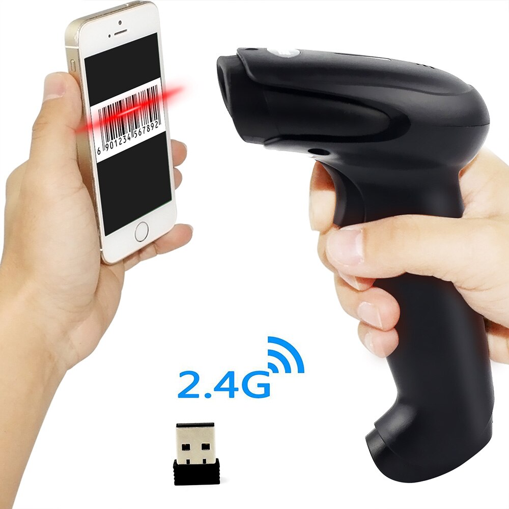 1D CCD Handheld 2.4G Wireless USB Barcode Scanner,Transfer Diatance 100 Meters,16MB Inventory Memory,Bar code Reader Wireless: Black