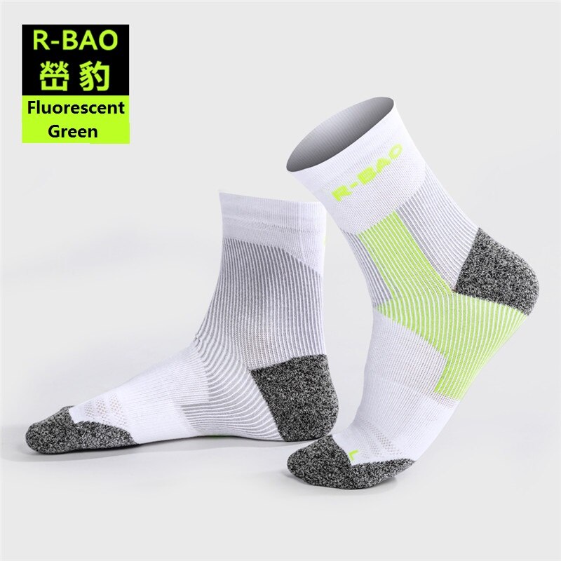 RB054 Men/Women Marathon Running Socks High Protect the Ankle compression sports socks 3pairs=1Lot: Fluorescent Green / L