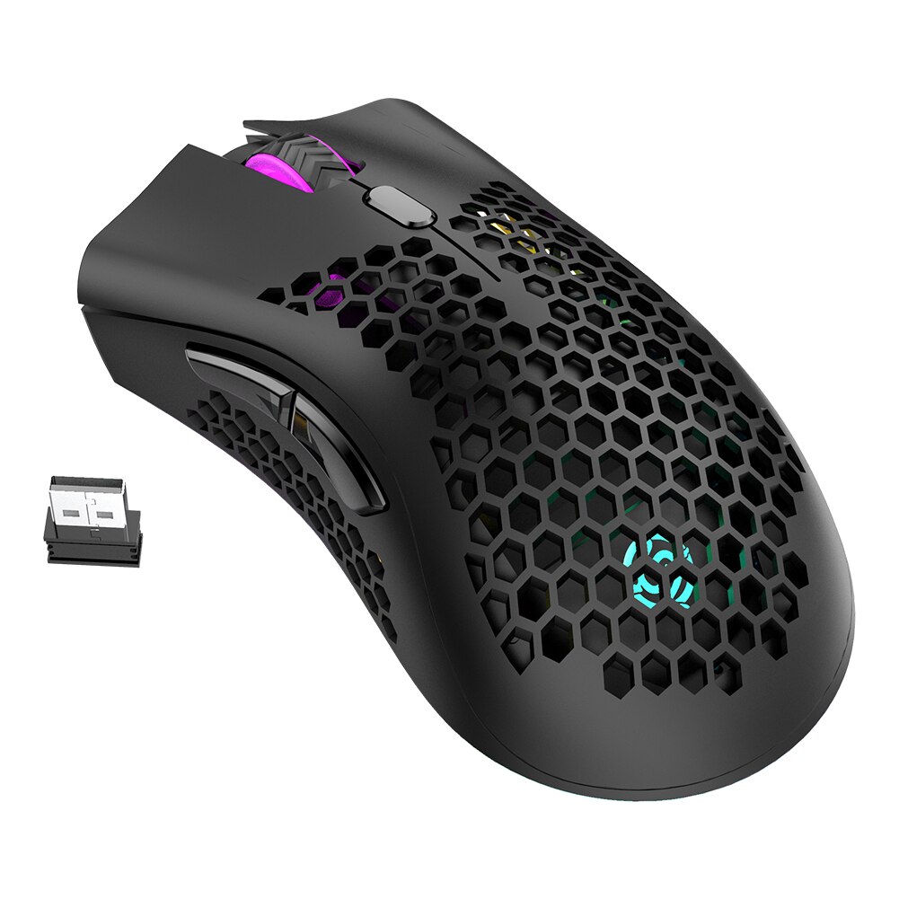 BM600 2.4GHz Wirelees Gaming Mouse 1600DPI Adjustable Honeycomb Gamer Mice 7 Buttons RGB Backlight Computer Mouse: Black