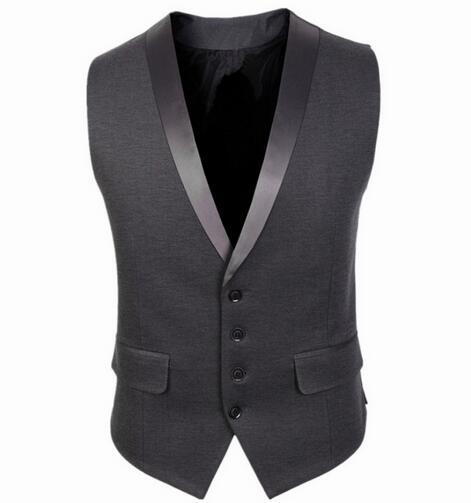 Nueva de estilo británico para hombre cuello en V vestido de negocios tapas de ajuste Delgado solapa chaleco Formal chaleco traje negro: gray / L