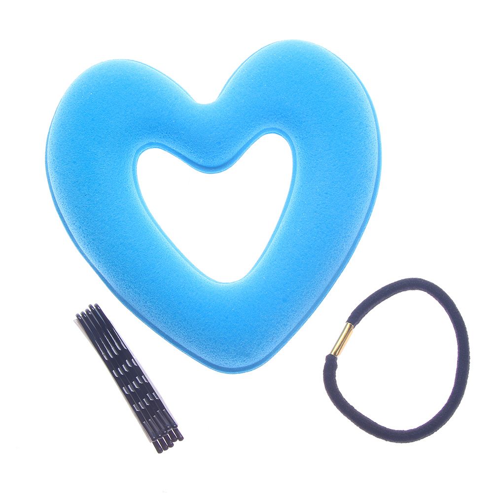 1 Juego de Herramienta de Peinado en forma de corazón para mujer y niña, bandas para pelo para mujer, esponja bráctea, albóndiga de cabeza, anillo de Donut, accesorios para el cabello: blue