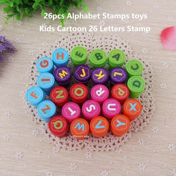 26 stk børn frimærker legetøj engelsk alfabet 26 bogstaver selvfarverende gummistamper børn diy sæler legetøj børn engelske læremidler: Brun