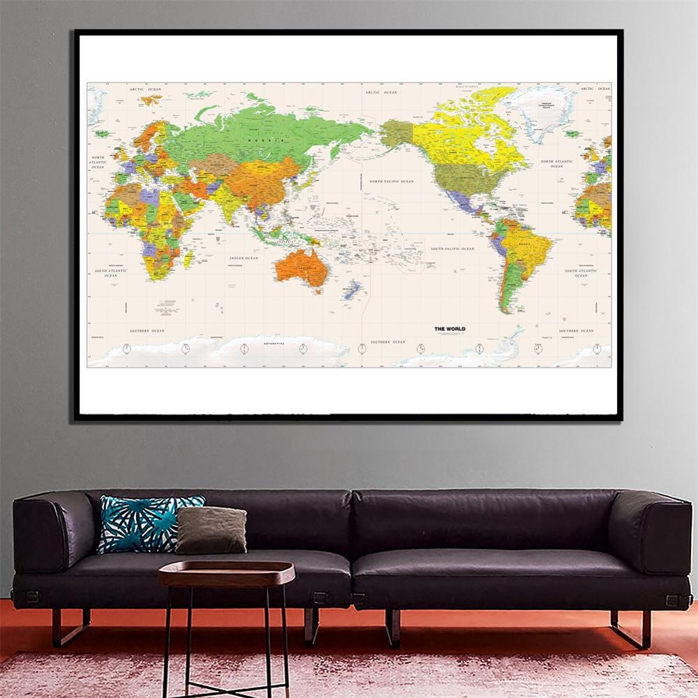 24 x 48 tuuman hieno kangas kodin seinän ruiskumaalaus hd maailman fyysinen kartta työhuoneen toimiston seinän sisustamiseen