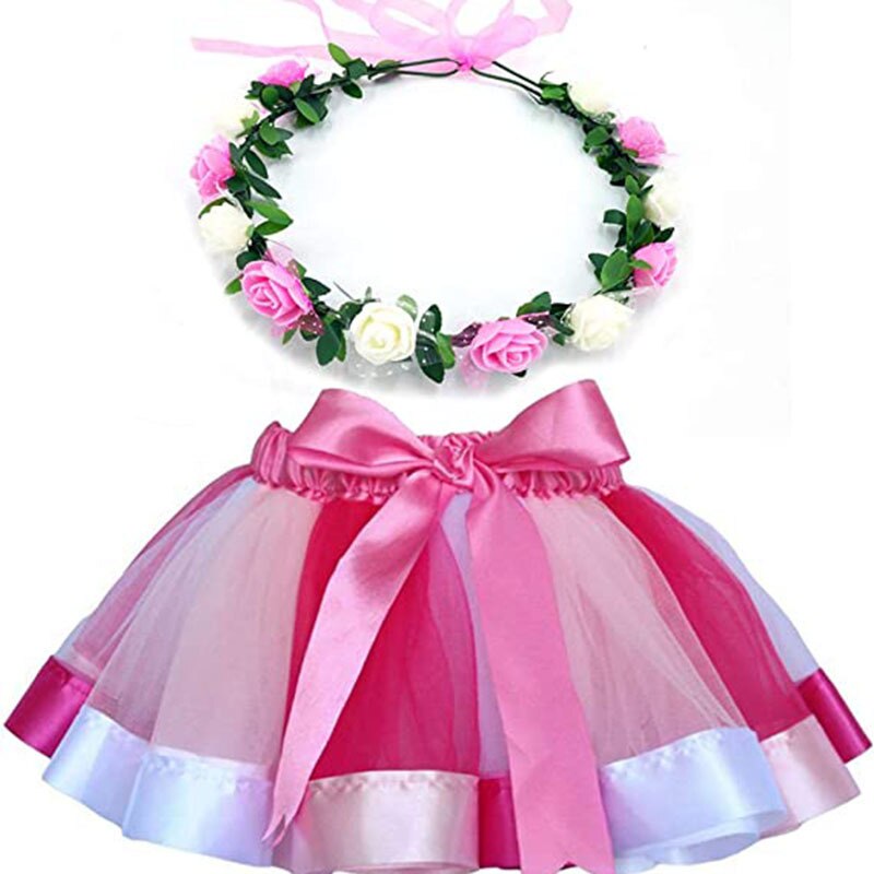Multicolor 2 pezzi 4 colori spettacoli Pettiskirts danze vestito da ragazza gonna Tutu gonna principessa ghirlanda per bambini: 1-Rose