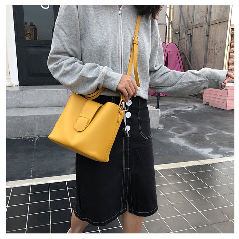 Solid Color Female Leather Women Bag Women's Shoulder Handbags Bucket Large Capacity Tote Casual Female Crossbody Bags