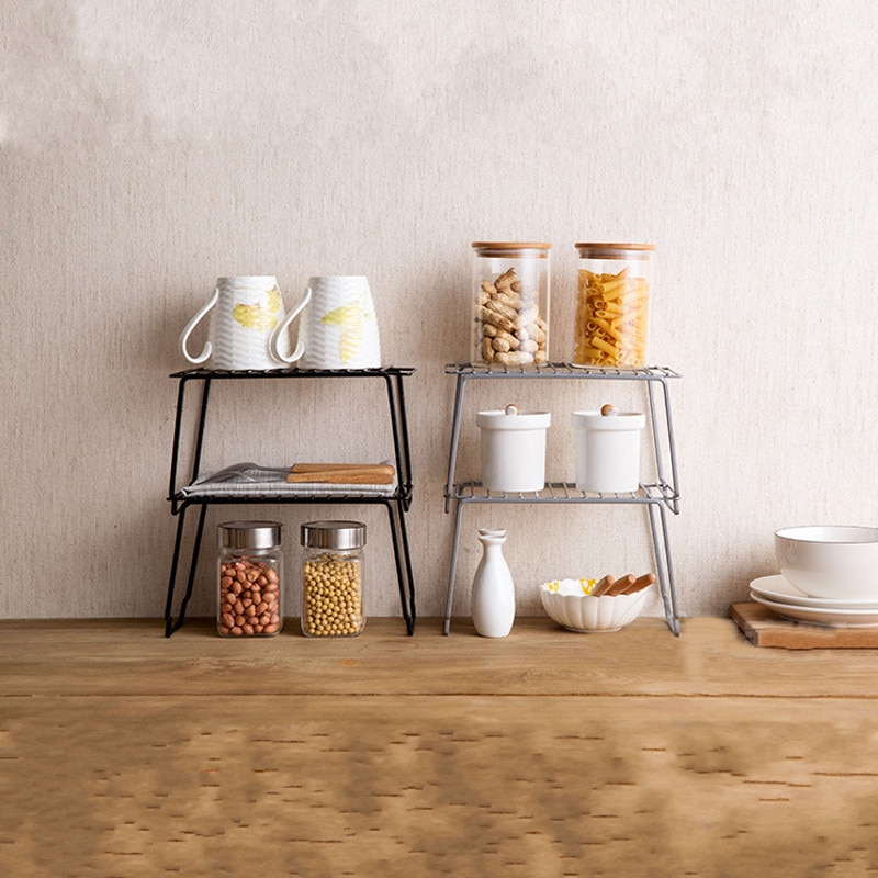 Kitchen Storage Rack Metal Cupboard Storage Shelf Non-Skid Spice Rack Multilayer Superposition Organizer Bathroom Saving Space