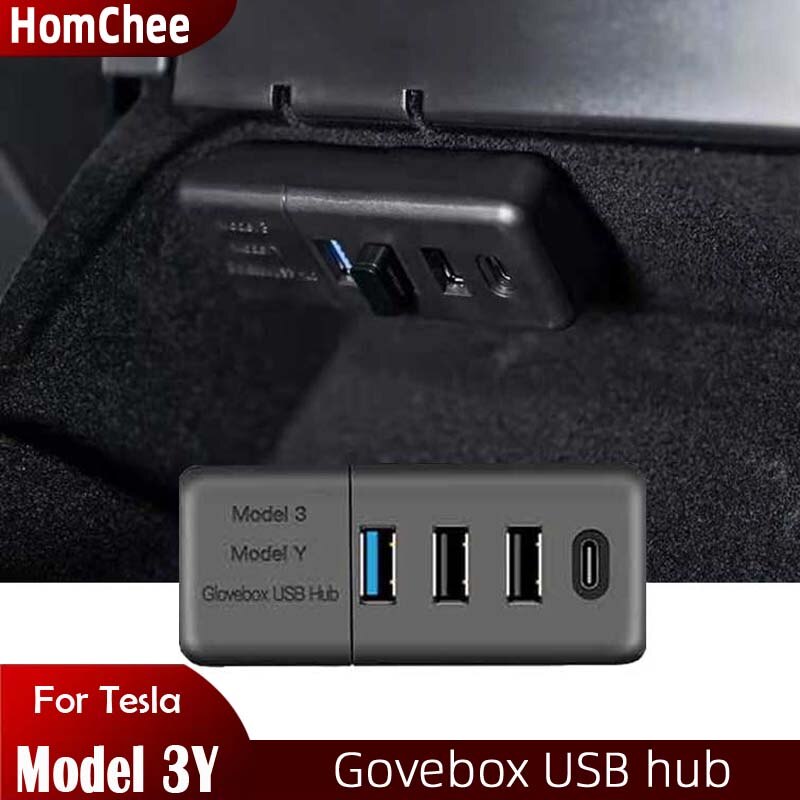 For Tesla Model 3 Model Y Glovebox USB Hub Ports Upgrade Splitter Hub Docking Station Sentry Model USB Spiliter Model3 Y 2022
