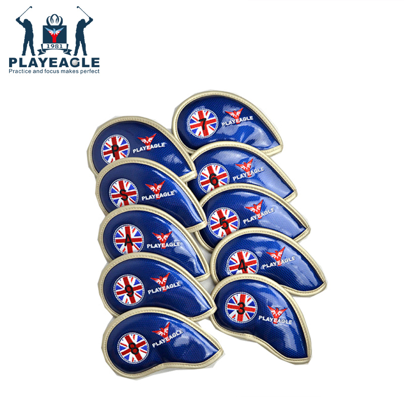 PLAYEAGLE 10 stks/set Dikte PU Lederen Golf Headcover Waterdicht Makkelijk Schoon Iron Head Cover met Patroon