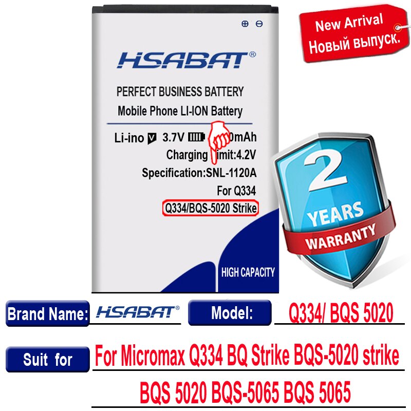 100% Original HSABAT Battery For Micromax Q4202 D340 Q415 Q346 Q334 BQ Strike BQS 5020 BQS-5020 BQS-5020 BQS-5065 BQS 5065: for Micromax Q334