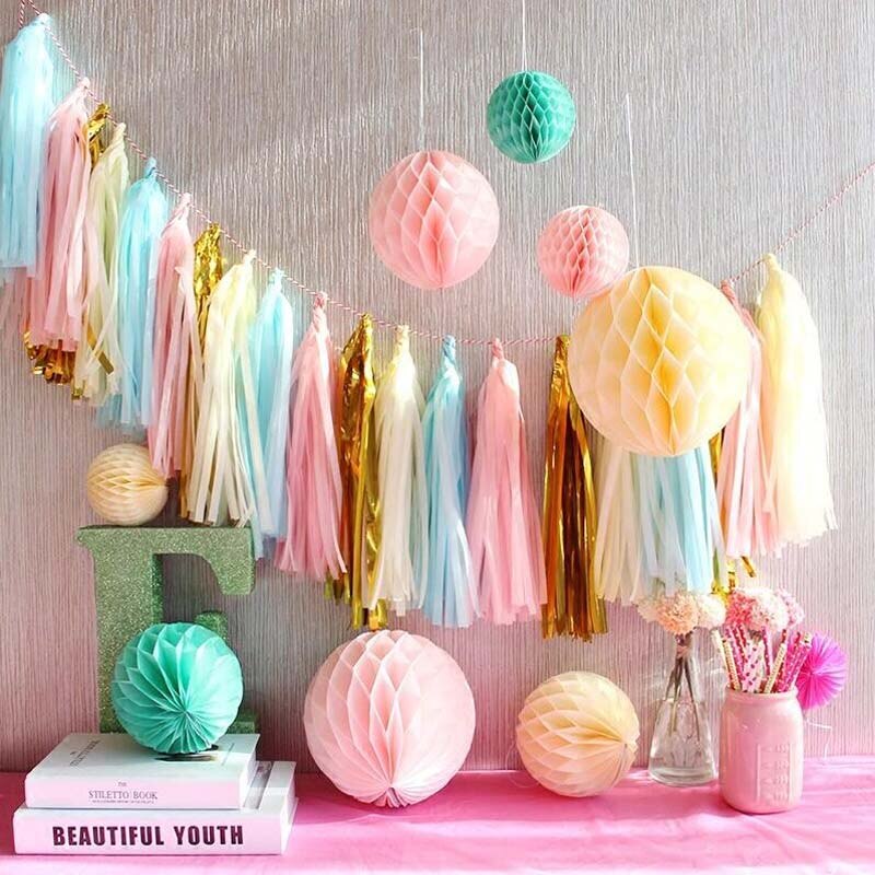 20 st silkespapper tofs krans rosa blå banderoll papper gör det själv fest krans för födelsedag baby shower bröllopsfest dekorationer