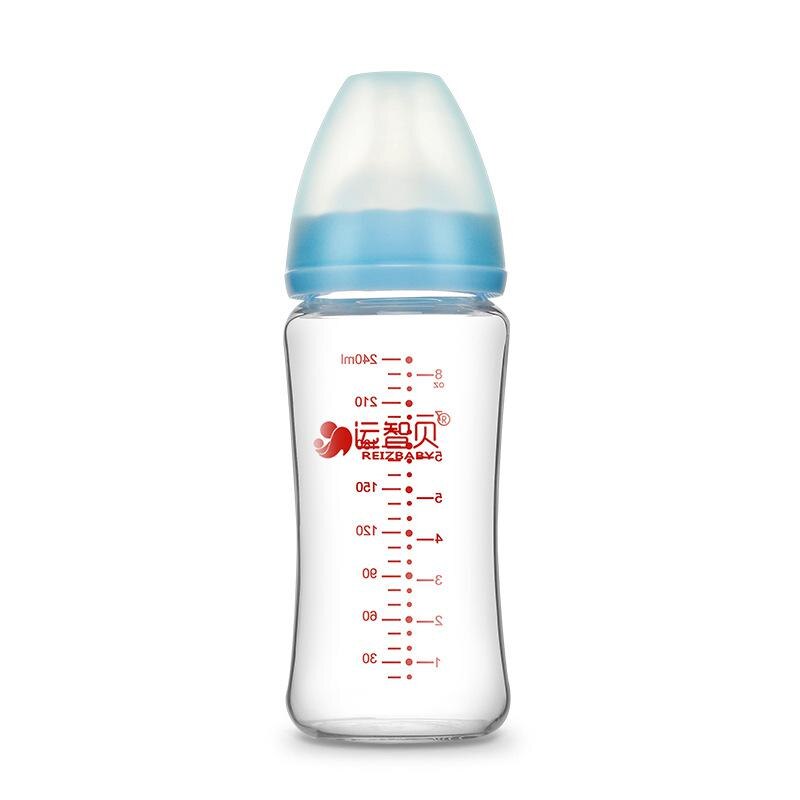 Botella de alimentación de bebé de vidrio, botella de agua de calibre ancho, resistente a altas temperaturas, 180/300ml: 300ml blue