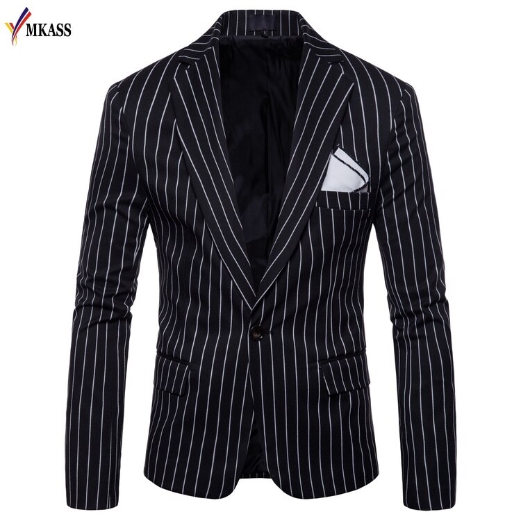 nueva de Slim Fit Casual vestido traje Blazer algodón boda traje a rayas Formal Blazer chaqueta 4XL